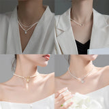 925 Silver Zircon Pearl Heart Choker Necklace Women Jewelry Bohemian Accessory