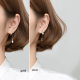 925 Silver Zircon Pearl Tassel Cross Stud Earrings Bohemian Style