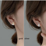 925 Silver Zircon Pearl Tassel Cross Stud Earrings Bohemian Style