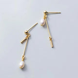 925 Silver Zircon Pearl Tassel Cross Stud Earrings Bohemian Style