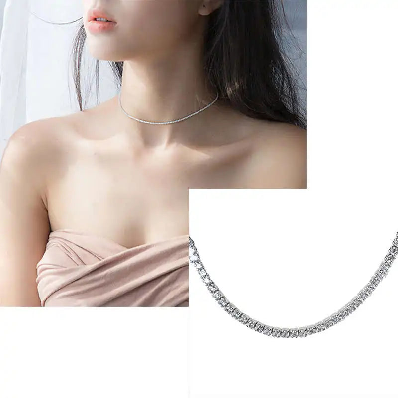 925 Silver Zircon Pendant Choker Necklace Women's Boho Jewelry