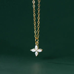 925 Silver Zircon Plant Chain Choker Necklace Classic Jewelry