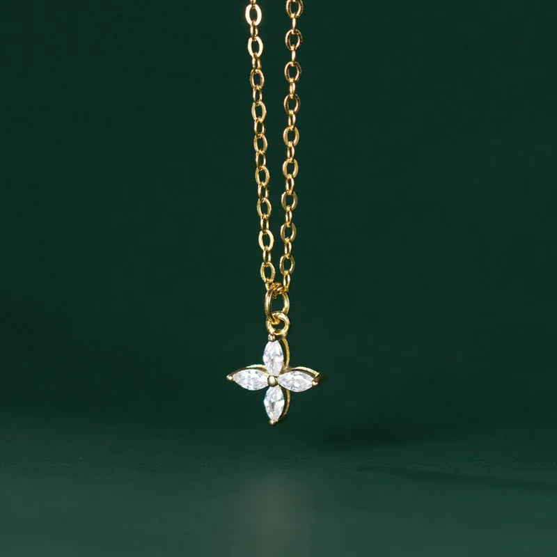 925 Silver Zircon Plant Chain Choker Necklace Classic Jewelry