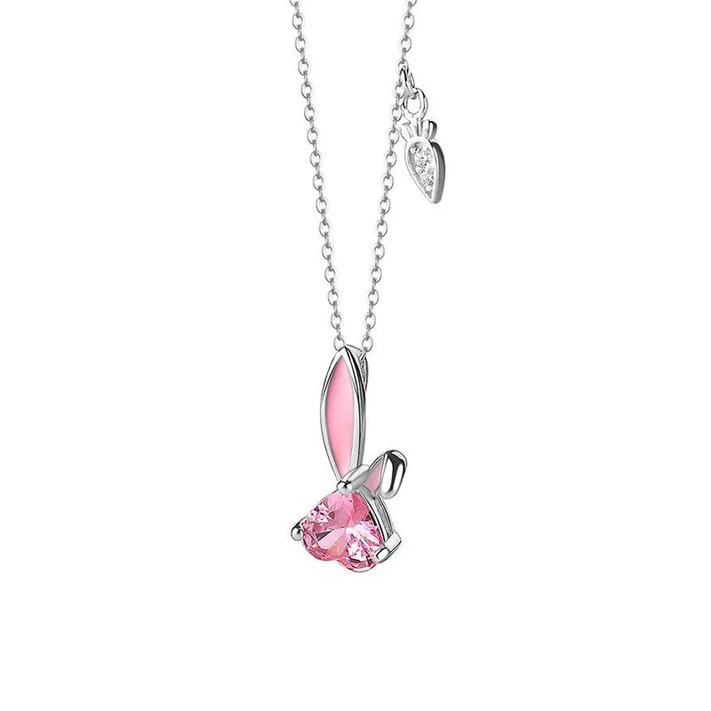 925 Silver Zircon Rabbit Carrot Choker Necklace Women Fine Jewelry
