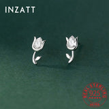 925 Silver Zircon Rose Flower Stud Earrings