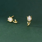 925 Silver Zircon Rose Flower Stud Earrings