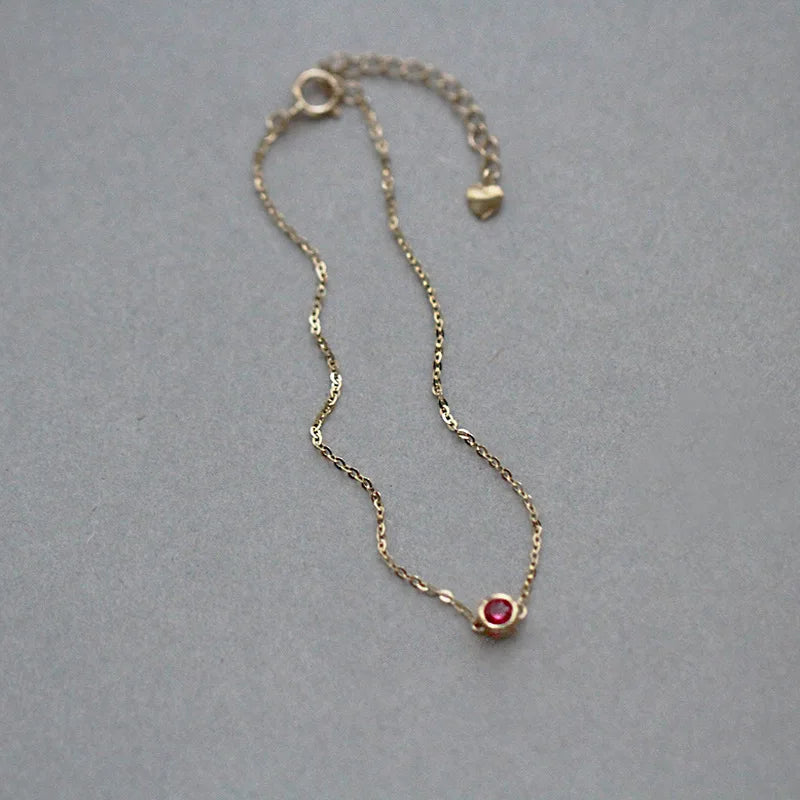 925 Silver Zircon Round Charm Bracelet 14K Plated for Women