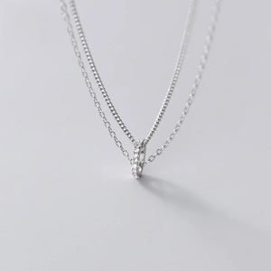 925 Sterling Silver Zircon Double Chain Choker Necklace for Women