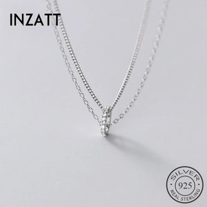 925 Sterling Silver Zircon Double Chain Choker Necklace for Women