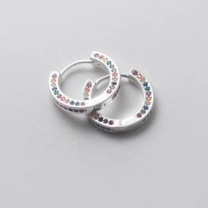 925 Silver Zircon Round Hoop Earrings Women Minimalist Fine Jewelry
