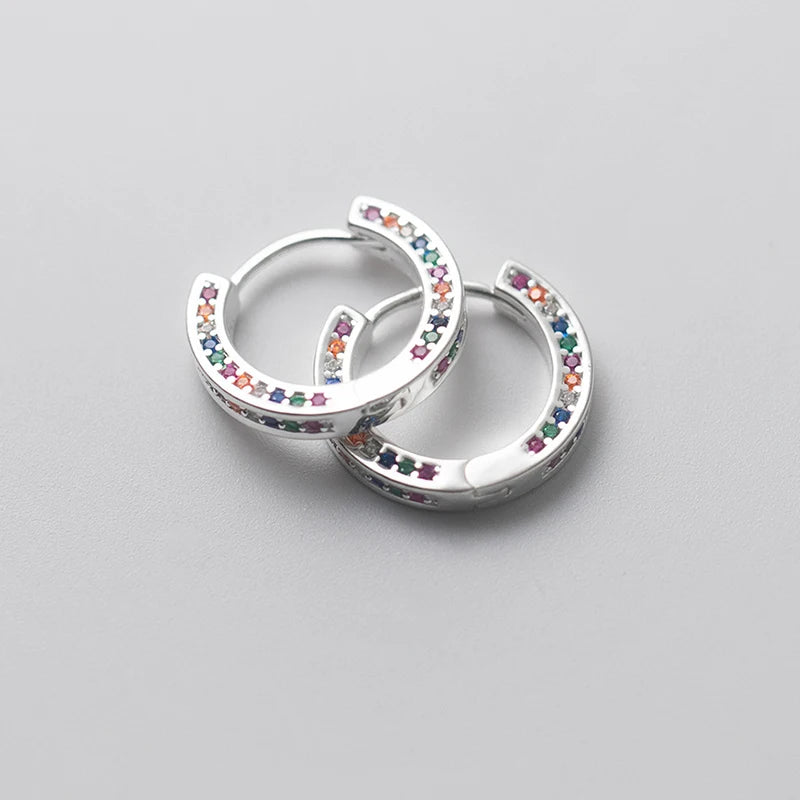 925 Silver Zircon Round Hoop Earrings Women Minimalist Fine Jewelry