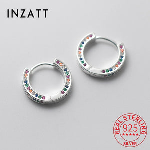 925 Silver Zircon Round Hoop Earrings Women Minimalist Fine Jewelry