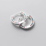925 Silver Zircon Round Hoop Earrings Women Minimalist Fine Jewelry