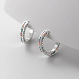 925 Silver Zircon Round Hoop Earrings Women Minimalist Fine Jewelry