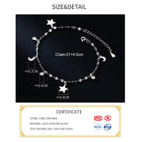 925 Silver Zircon Star Moon Anklet Women Fine Jewelry