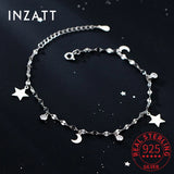 925 Silver Zircon Star Moon Anklet Women Fine Jewelry
