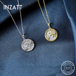 925 Silver Zircon Round Star Pendant Necklace Women Party Jewelry