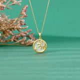 925 Silver Zircon Round Star Pendant Necklace Women Party Jewelry
