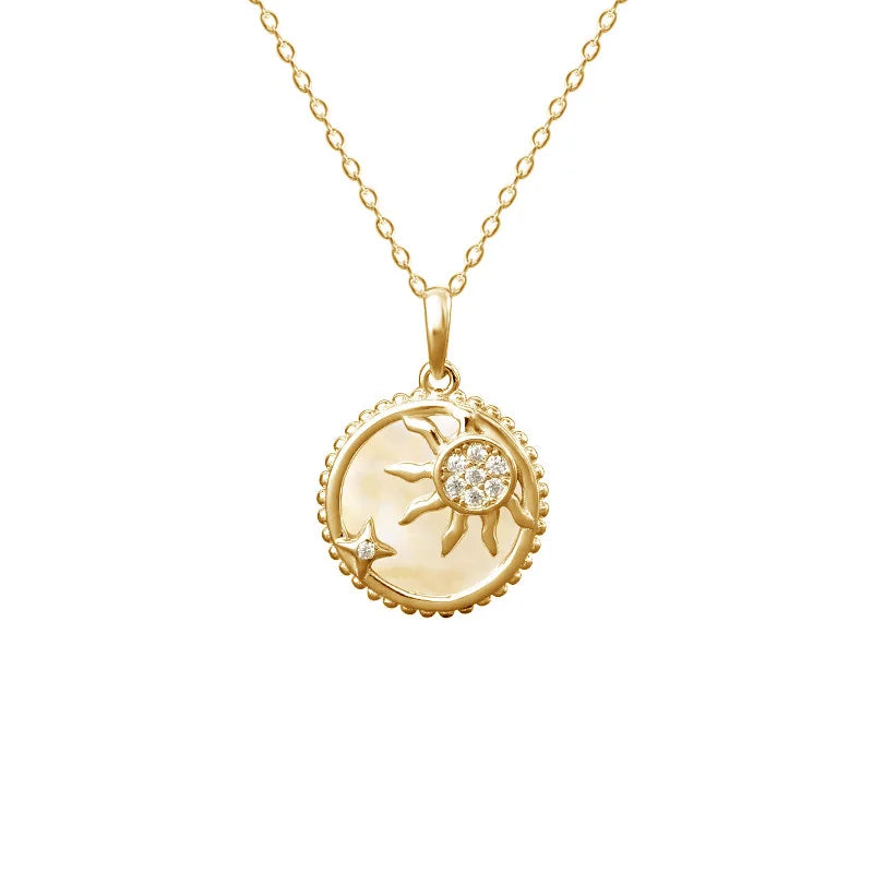 925 Silver Zircon Round Star Pendant Necklace Women Party Jewelry