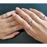 925 Silver Zircon Cross Adjustable Ring for Women Punk Jewelry