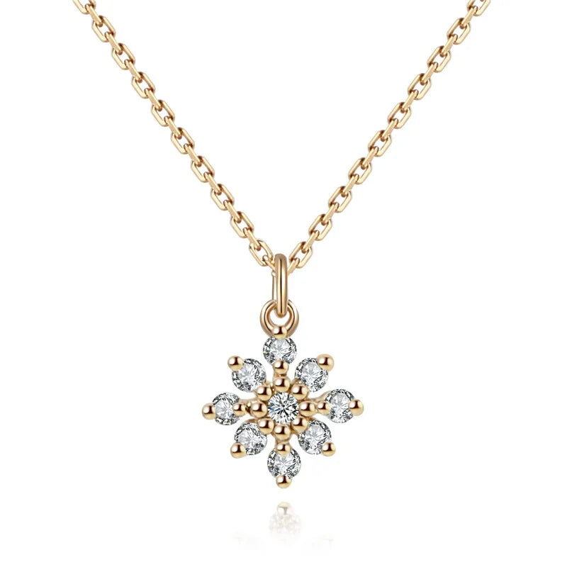 925 Silver Zircon Snowflakes Choker 14K Necklace Women Jewelry
