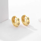 Sterling Silver Zircon Star Hoop Earrings 18K Plate for Women