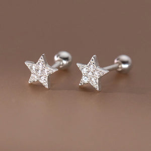 925 Silver Zircon Star Stud Earrings for Women