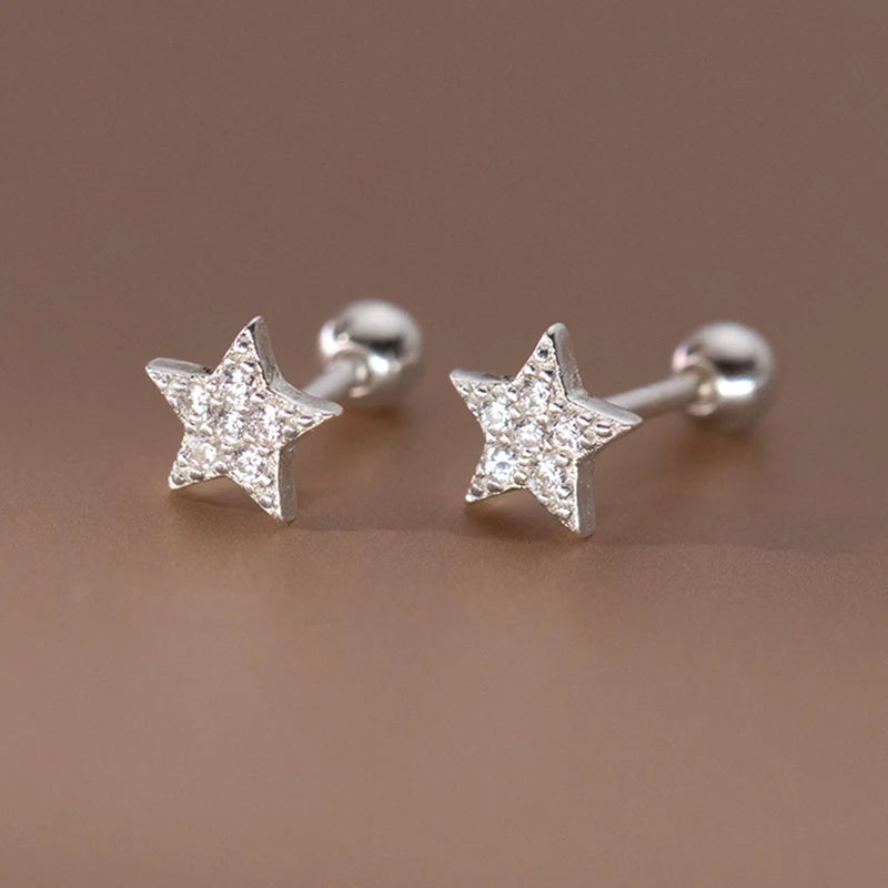 925 Silver Zircon Star Stud Earrings for Women