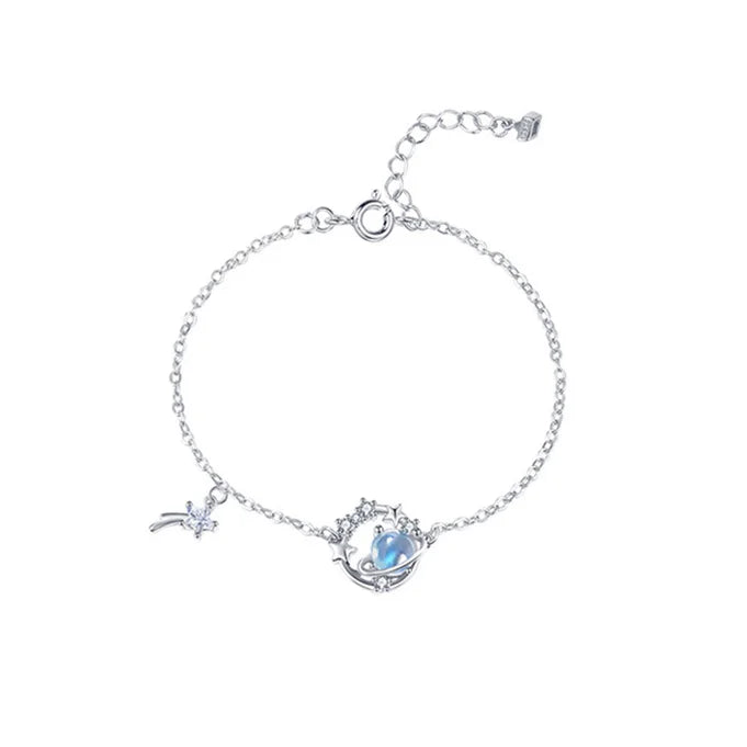 925 Silver Zircon Star Planet Chain Bracelet Minimalist Jewelry