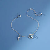 925 Silver Zircon Star Planet Chain Bracelet Minimalist Jewelry