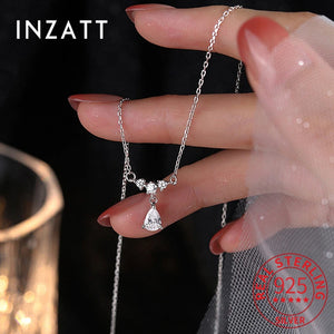 925 Silver Zircon Water Drop Pendant Necklace Classic Fine Jewelry