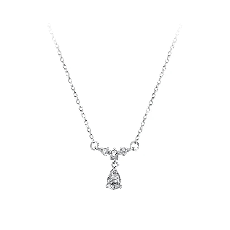 925 Silver Zircon Water Drop Pendant Necklace Classic Fine Jewelry