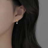 925 Silver Zircon Water Drop Stud Earrings Women Party Jewelry Gift