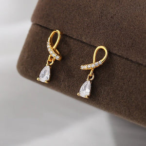 925 Silver Zircon Water Drop Stud Earrings Women Party Jewelry Gift