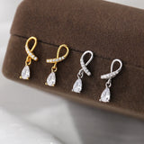 925 Silver Zircon Water Drop Stud Earrings Women Party Jewelry Gift