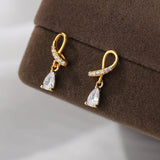 925 Silver Zircon Water Drop Stud Earrings Women Party Jewelry Gift