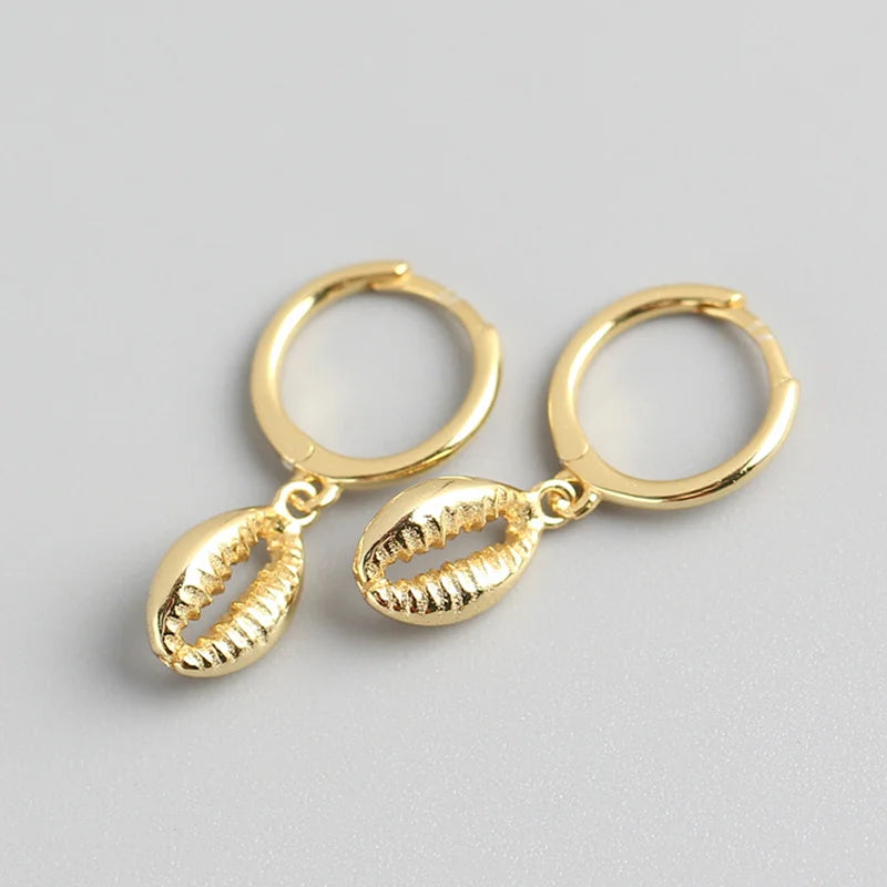 925 Sterling Silver Shell Hoop Earrings Hiphop Fine Jewelry 18k