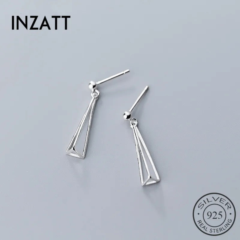 925 Sterling Silver Triangle Drop Earrings Geometric Hollow Punk Jewelry