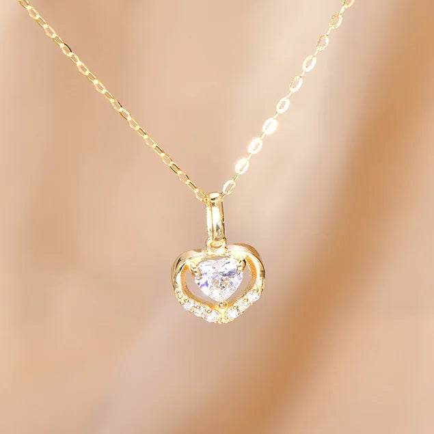 925 Silver Zircon Heart Chain Necklace Wedding Fine Jewelry
