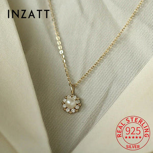 S925 Sterling Silver Zircon Pearl Choker Necklace 18K Chain