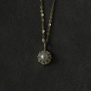 S925 Sterling Silver Zircon Pearl Choker Necklace 18K Chain
