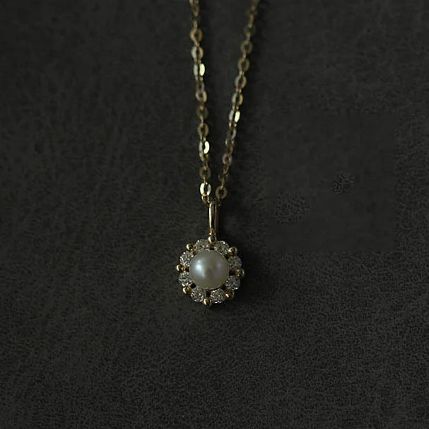 S925 Sterling Silver Zircon Pearl Choker Necklace 18K Chain