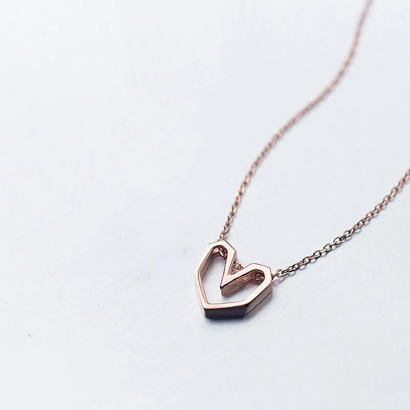 925 Sterling Silver Heart Choker Pendant Necklace Rose Jewelry