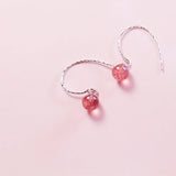 925 Silver Round Strawberry Quartz Drop Earrings For Women