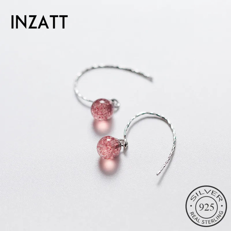 925 Silver Round Strawberry Quartz Drop Earrings For Women
