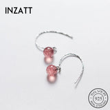 925 Silver Round Strawberry Quartz Drop Earrings For Women
