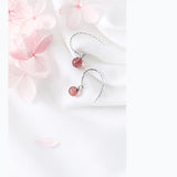925 Silver Round Strawberry Quartz Drop Earrings For Women