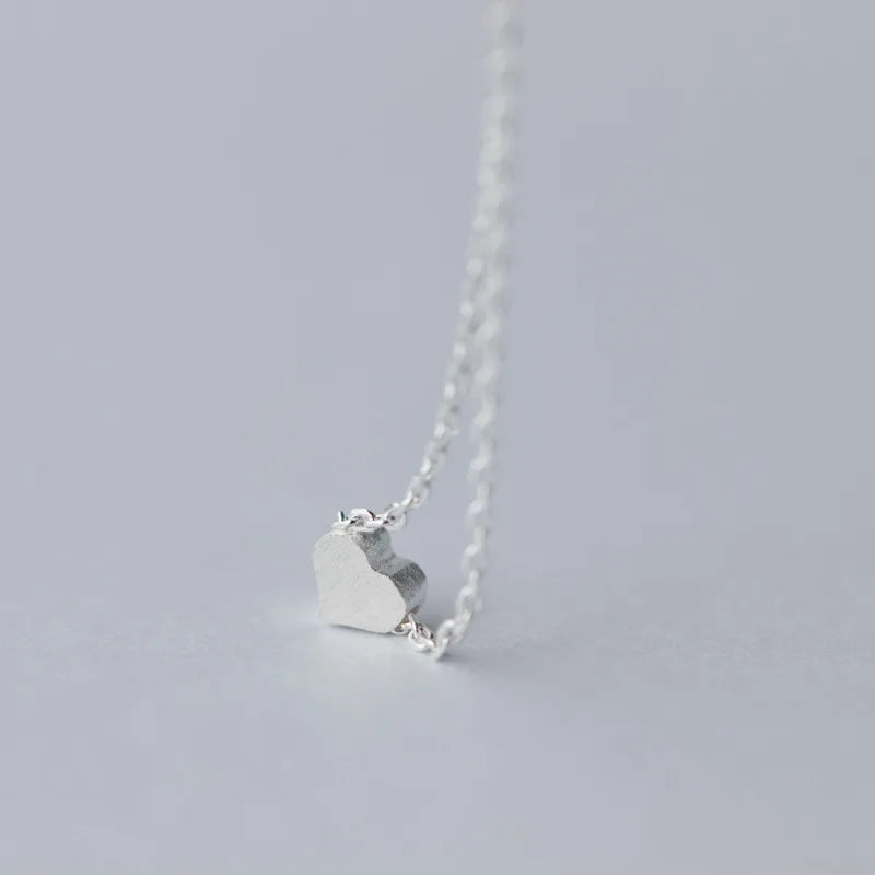 Frosted Heart Pendant Necklace 925 Sterling Silver for Women