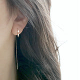 925 Sterling Silver Chain Tassel Drop Earrings Zircon Punk Jewelry