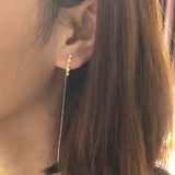 925 Sterling Silver Chain Tassel Drop Earrings Zircon Punk Jewelry